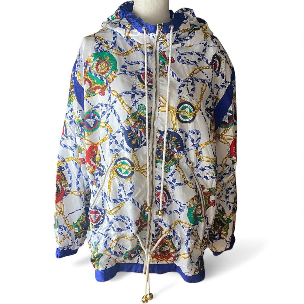 VTG 90s nautical yacht club softshell hooded windbreaker jacket XL preppy zip up